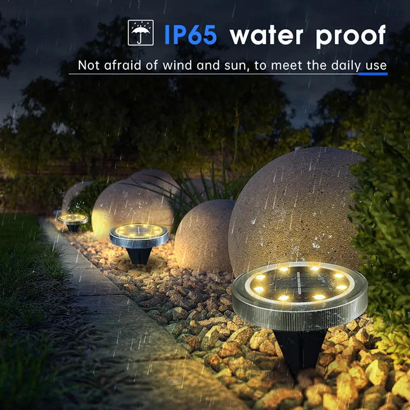 Solar Powered Ground Lights IP65 Waterproof Outdoor LED Disk Lights for Garden Non-Slip Landscape Path Lighting for Patio Lawn