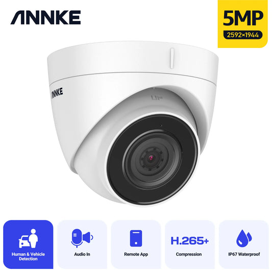 ANNKE Outdoor Surveillance Camera 5MP IP Night Vision IR Network Security Protection POE Camera Audio Record H.265+ IP67 Camera