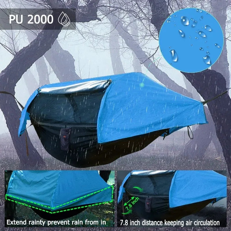 440Lbs Camping Hammock with Mosquito Net and Rainfly Cover,2 Persons 4 in 1 Lightweight Backpacking Ground Hammock Tent Blue