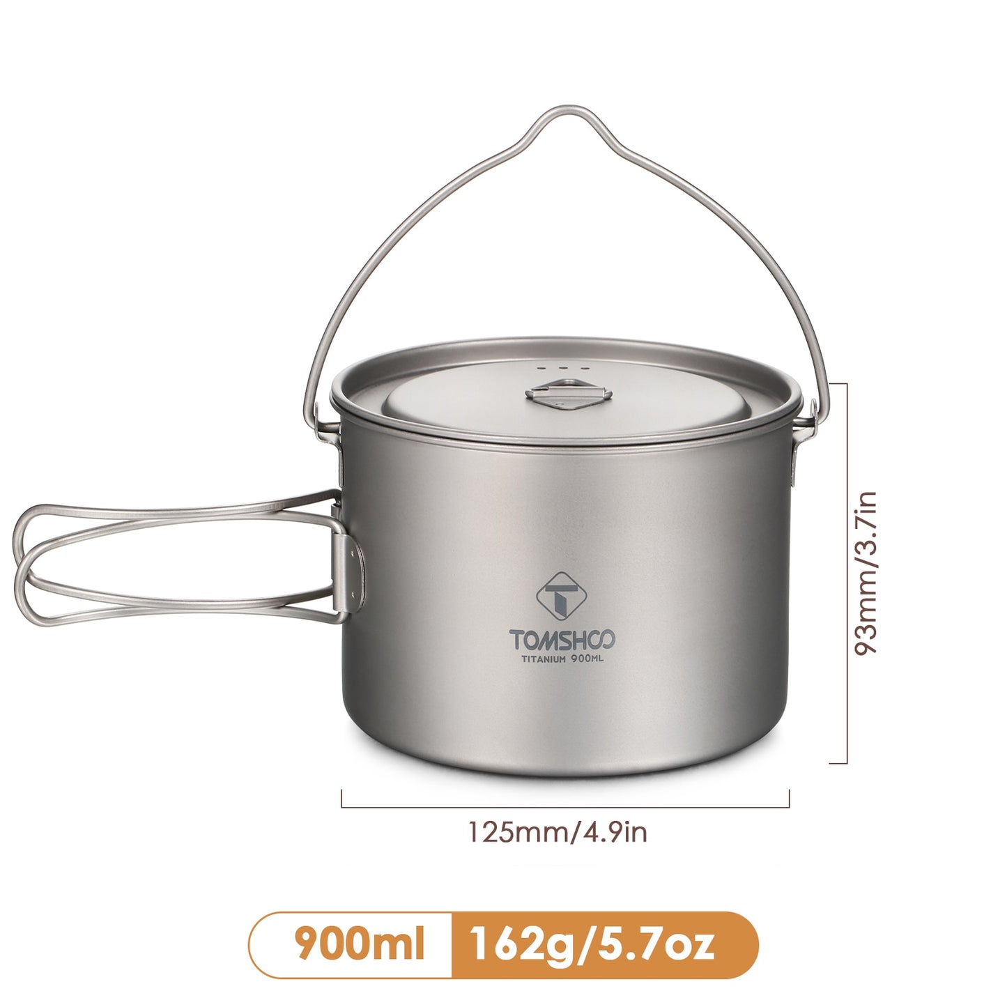 TOMSHOO Camping Cookware Titanium Pot 0.75L/0.9L/1.1L/1.6L/2L/2.8L Ultralight Hanging Pot w Lid Foldable Handle Outdoor Cooking