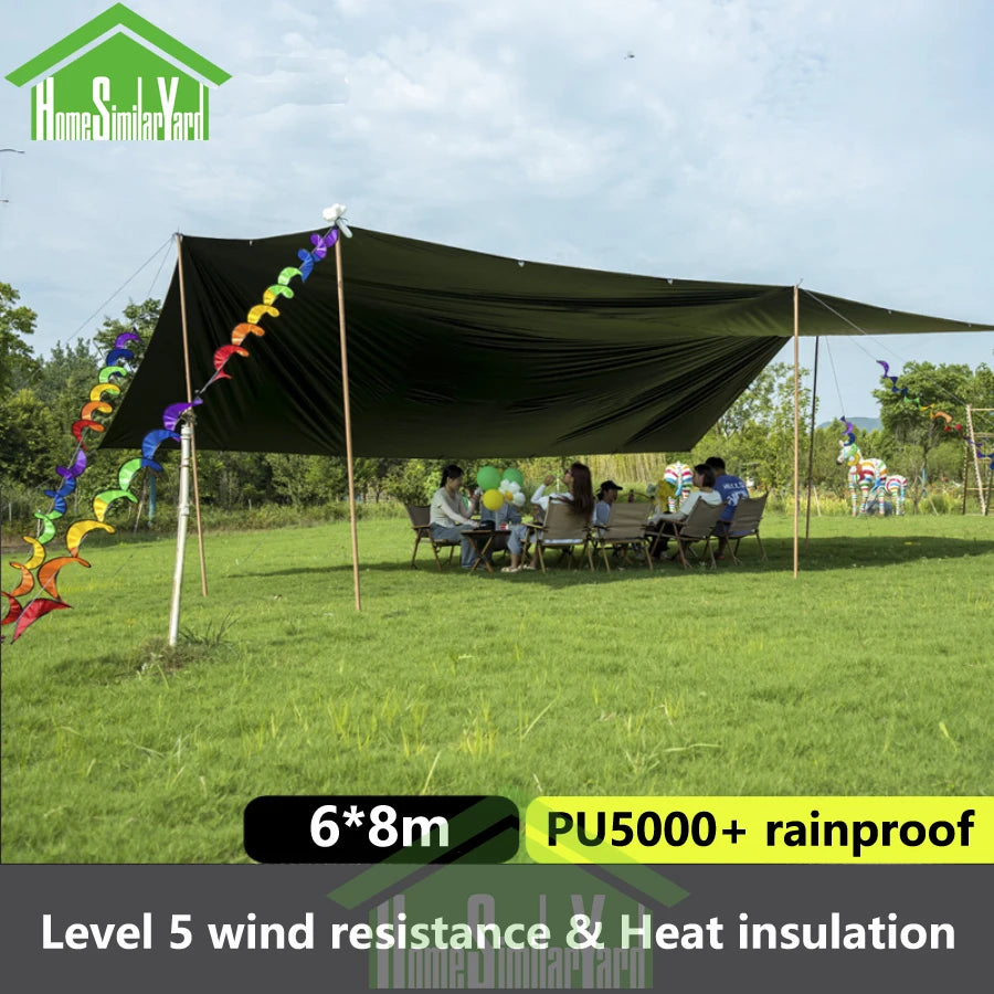 6X8M UPF50+ Black Coated Waterproof 5000MM Outdoor Tarp Camping Survival Sun Khaki Rain Awning Canopy Garden Sunshade Flysheet