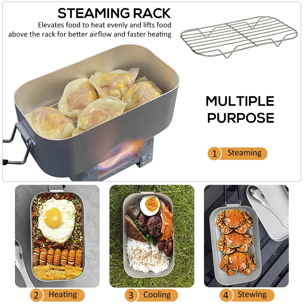 Camping 800ml Bento Lunch Box Aluminum Alloy Lunch Box Camping Bento Box Outdoor Cookware Bowl Pan with Lid Folding Handle