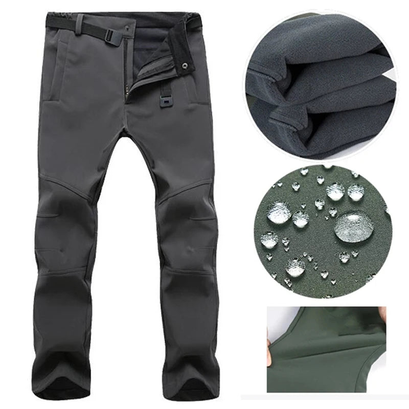 Winter Soft Shell Pants Casual Fleece Warm Waterproof Outdoor Travel Camping&Hiking Pants Sports Windproof Skiing Trousers 5XL