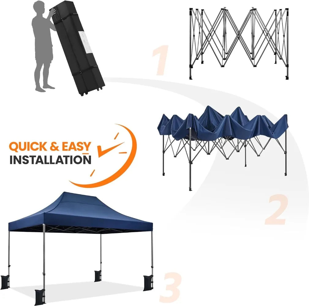 Heavy Duty Pop Up Canopy Tent, 10x15 Commercial Instant Shelter Tent Outdoor Adjustable Canopy with Wheeled Bag 4 Sandbags