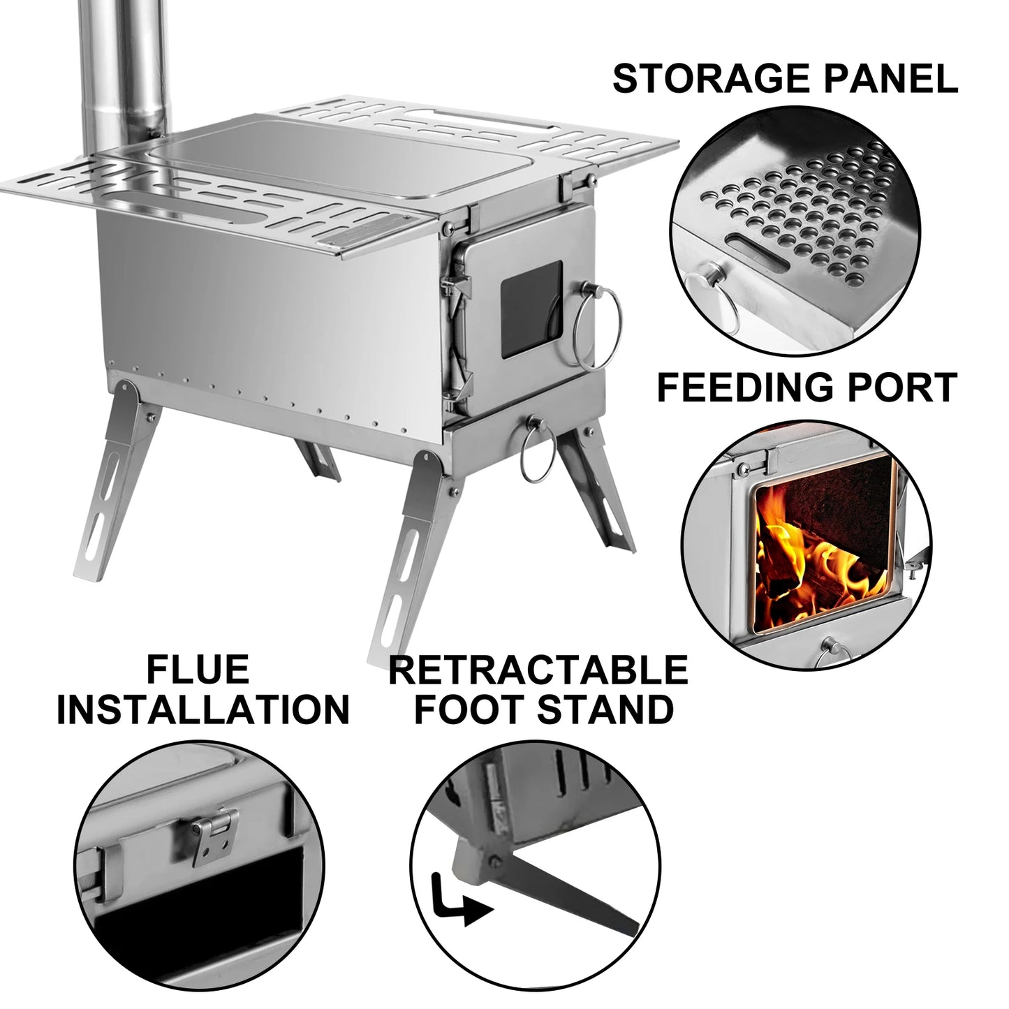 VEVOR Tent Wood Stove 304 Stainless Steel W/Folding Pipe Wood Stove Multipurpose Camping Tent Heating Stove Outdoor Survival