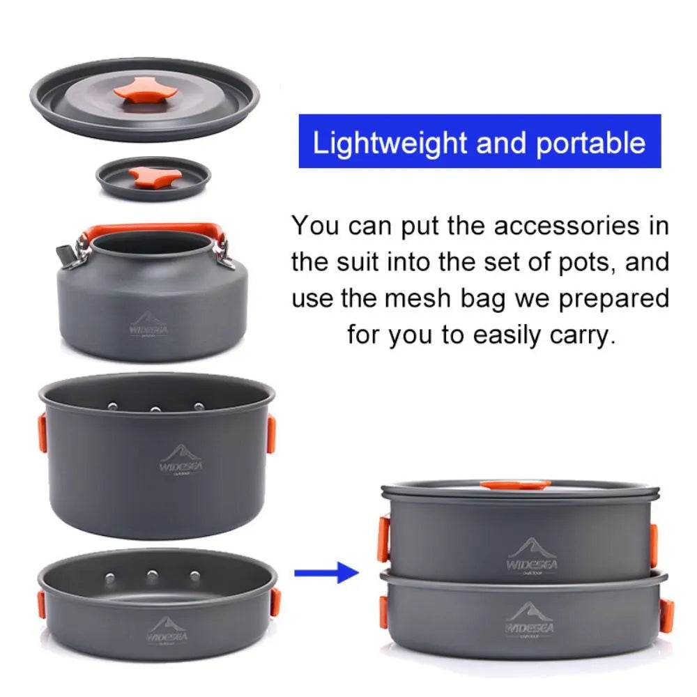 Widesea Camping Tableware Outdoor Cookware Set Pots Tourist Dishes Bowler Kitchen Equipment Gear Utensils Hiking Picnic Travel