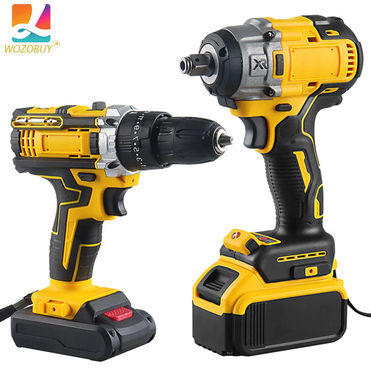 WOZOBUY 21V MAX Cordless Drill and Impact Wrench, Power Tool with Batteries and Charger