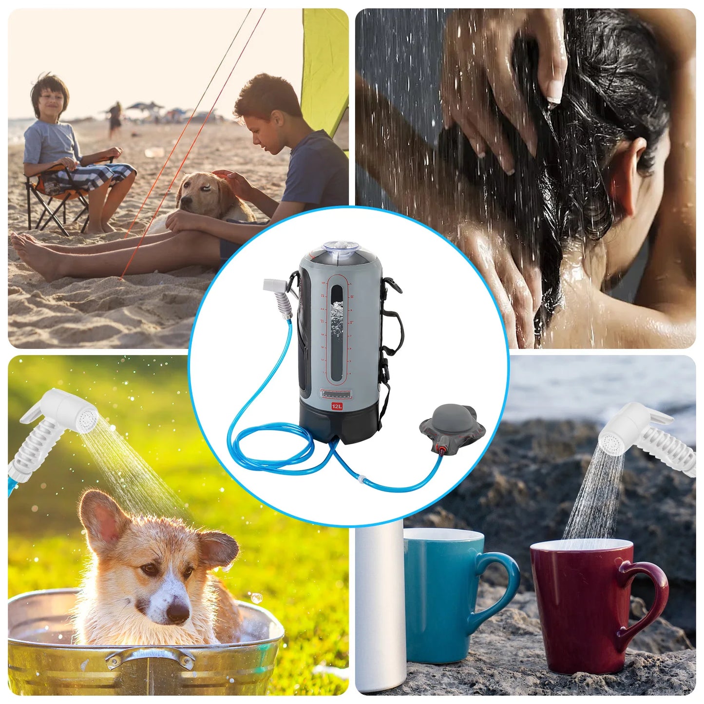 Portable Pressure Camp Shower Used to Bathe Dogs Wash Fruits Vegetables Dishes in Trips Outdoor Picnics Camping or Adventures