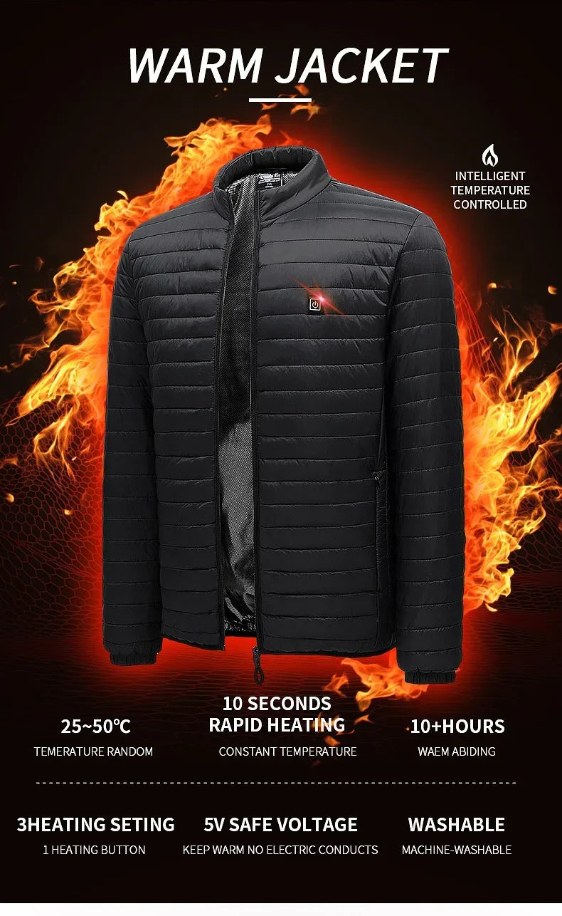 Men Heate Jacket Winter Warm USB Electric Heating Vest Smart Thermostat Hooded Heated Clothes Waterproof Warm Padded Jacket Coat