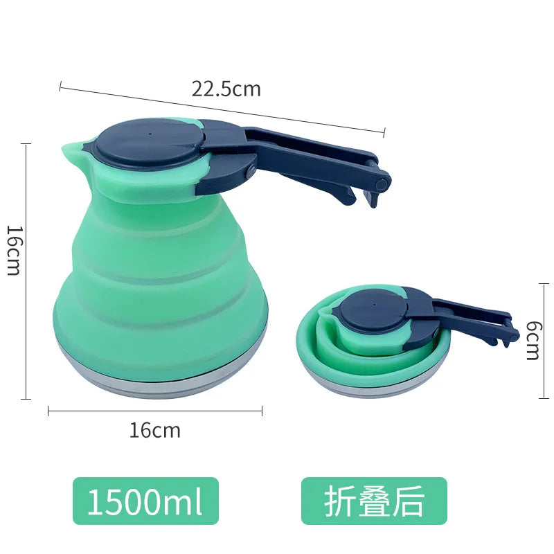 1.2L Portable Steel Silicone Kettle Collapsible Folding Pop-Up Camping Travel Water Kettle