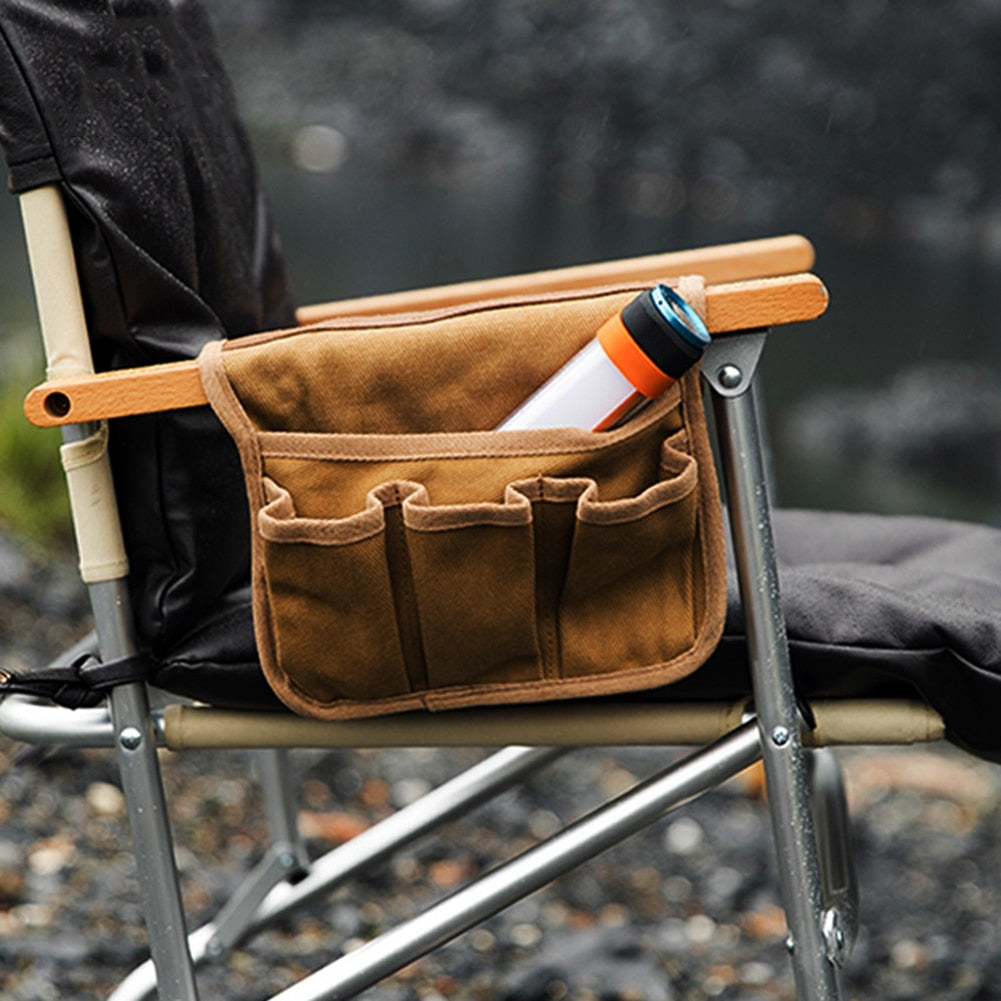 1/3/5 Camping Chair Armrest Storage Bag Canvas Folding Chair Organizer Side Pocket Pouch Bag for Outdoor Camping BBQ Fishing Bag