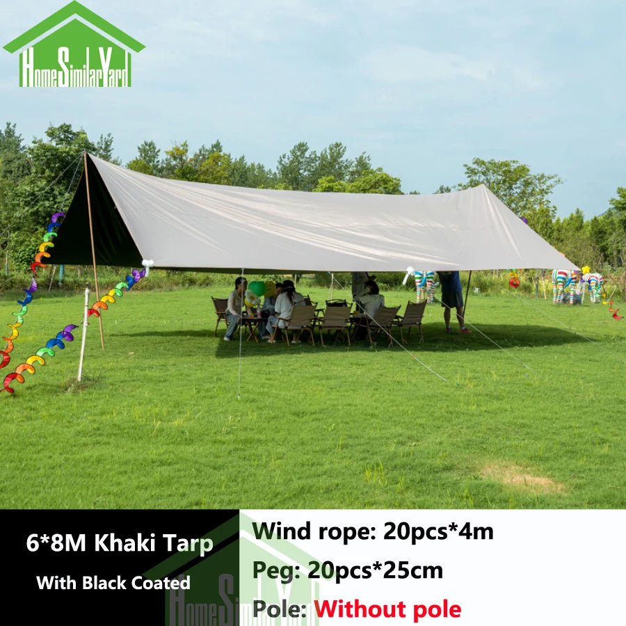 6X8M UPF50+ Black Coated Waterproof 5000MM Outdoor Tarp Camping Survival Sun Khaki Rain Awning Canopy Garden Sunshade Flysheet