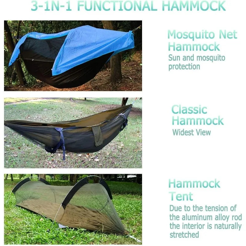 440Lbs Camping Hammock with Mosquito Net and Rainfly Cover,2 Persons 4 in 1 Lightweight Backpacking Ground Hammock Tent Blue