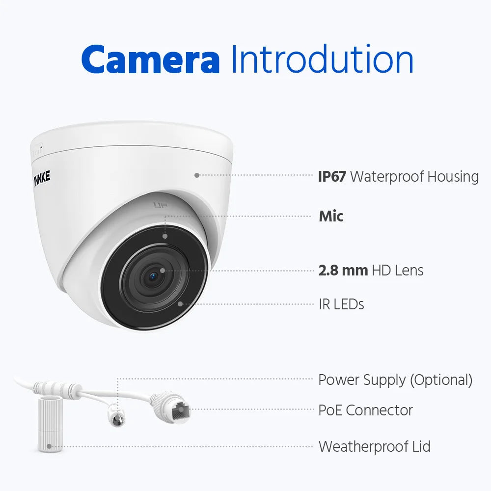 ANNKE Outdoor Surveillance Camera 5MP IP Night Vision IR Network Security Protection POE Camera Audio Record H.265+ IP67 Camera