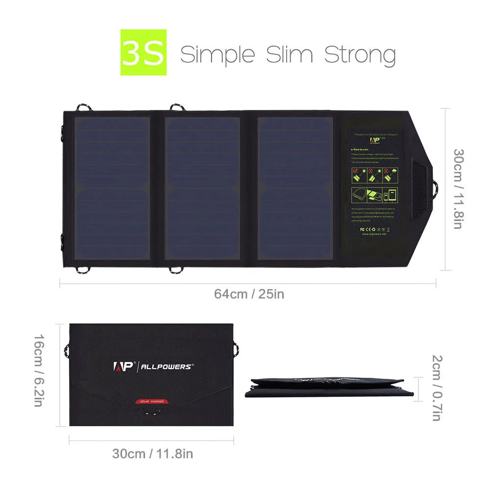 ALLPOWERS Solar Panel 21W 5V Solar Charger Portable Solar Battery Chargers Charging for Phone for Hiking  Camping Outdoors