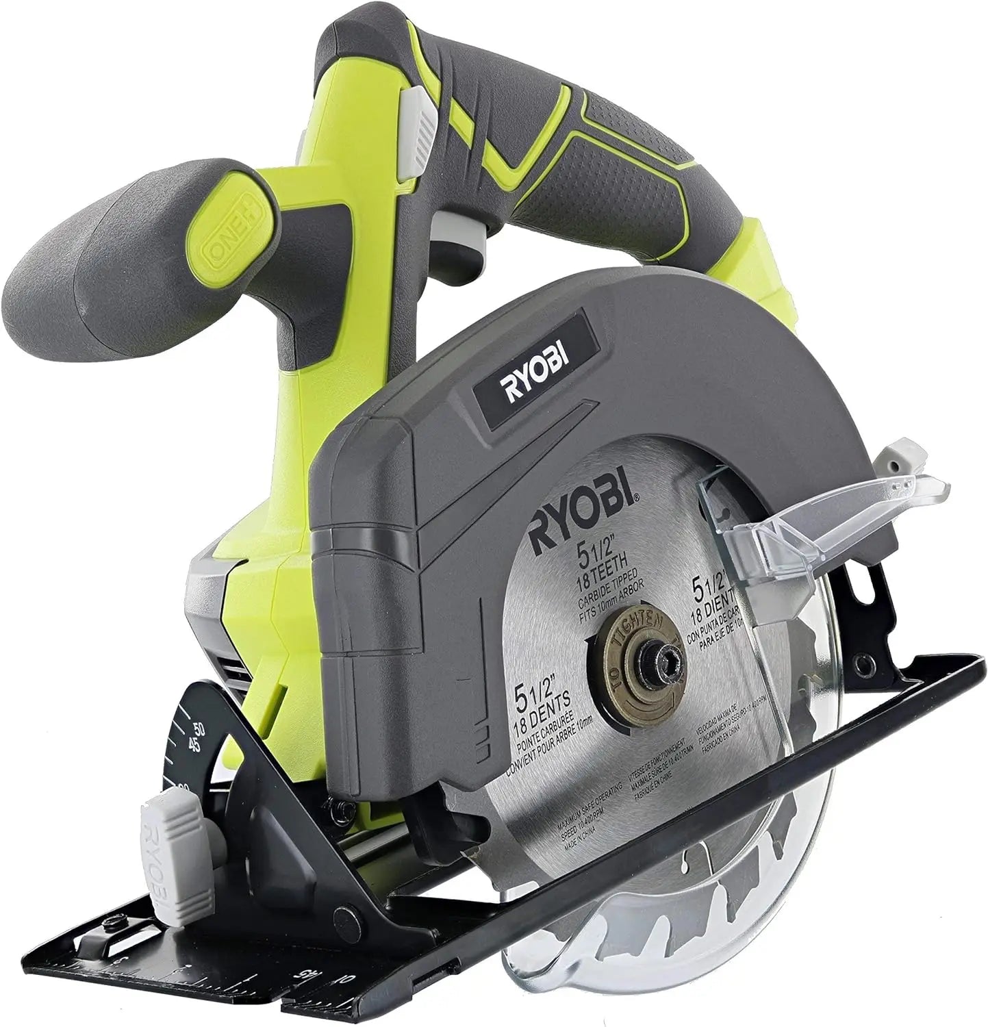 Ryobi One P505 18V Lithium Ion Cordless 5 1/2" 4,700 RPM Circular Saw (Battery Not Included, Power Tool Only),  cutterbar Green