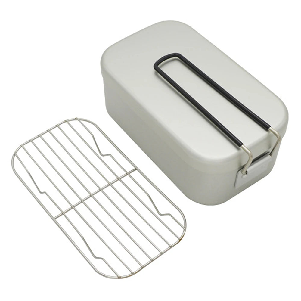 Camping 800ml Bento Lunch Box Aluminum Alloy Lunch Box Camping Bento Box Outdoor Cookware Bowl Pan with Lid Folding Handle