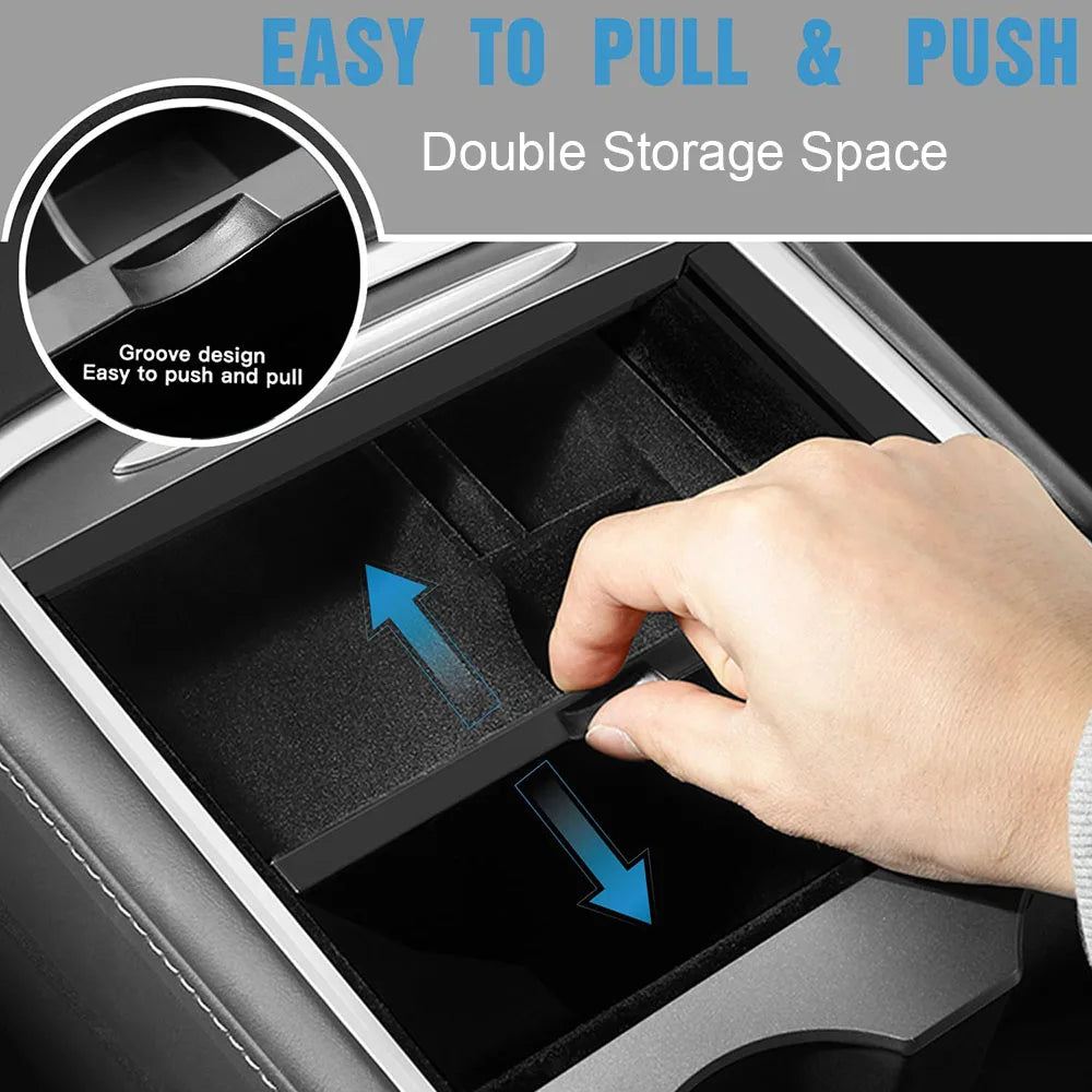 Car Storage Box For Tesla 2024 Highland Model 3 Model Y Center Armrest Hidden Box Cup Holder Console Organizer Box Accessories