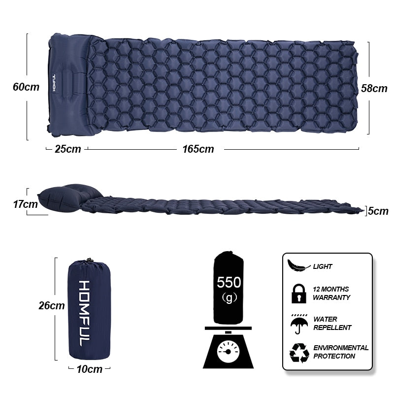 Camping  Sleeping Mat Outdoor Camping Pad With Pillow Air Mattress Inflatable Cushion Fast Filling Moisture proof  Water proof - lebenoutdoors