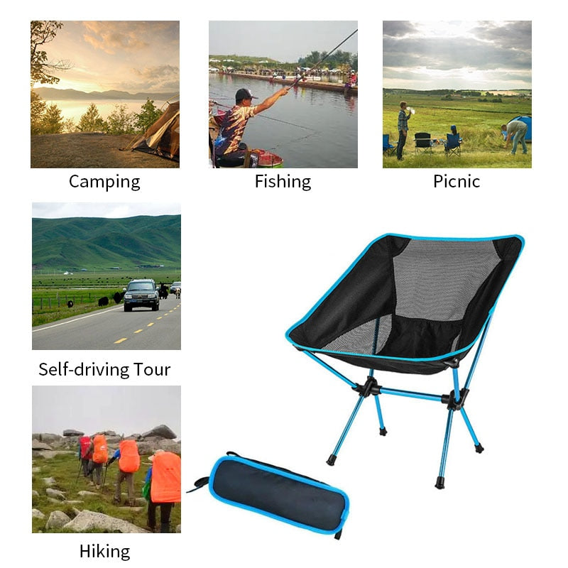 Detachable Portable Folding Moon Chair Outdoor Camping Chairs Beach Fishing Chair Ultralight Travel Hiking Picnic Seat Tools - lebenoutdoors