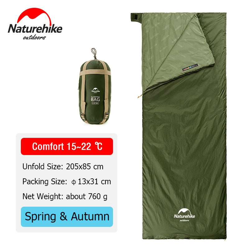 Naturehike Camping Sleeping Bag LW180 Envelope Portable Outdoor Hiking Ultralight Waterproof Backpacking Cotton Sleeping Bag - lebenoutdoors