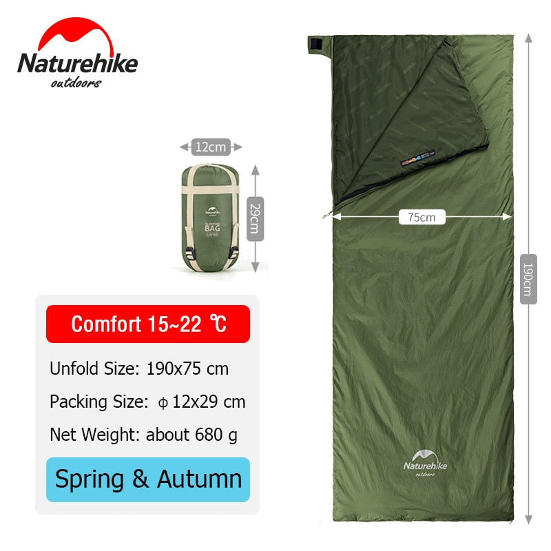 Naturehike Camping Sleeping Bag LW180 Envelope Portable Outdoor Hiking Ultralight Waterproof Backpacking Cotton Sleeping Bag - lebenoutdoors