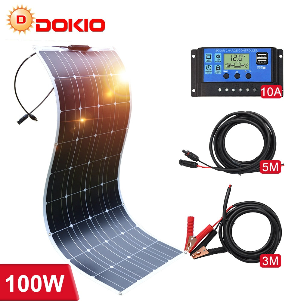 Dokio 18V Monocrystalline 100W Flexible Solar Panel For Car/Boat/ Home Solar Charge 12V Waterproof Solar Panel China - lebenoutdoors