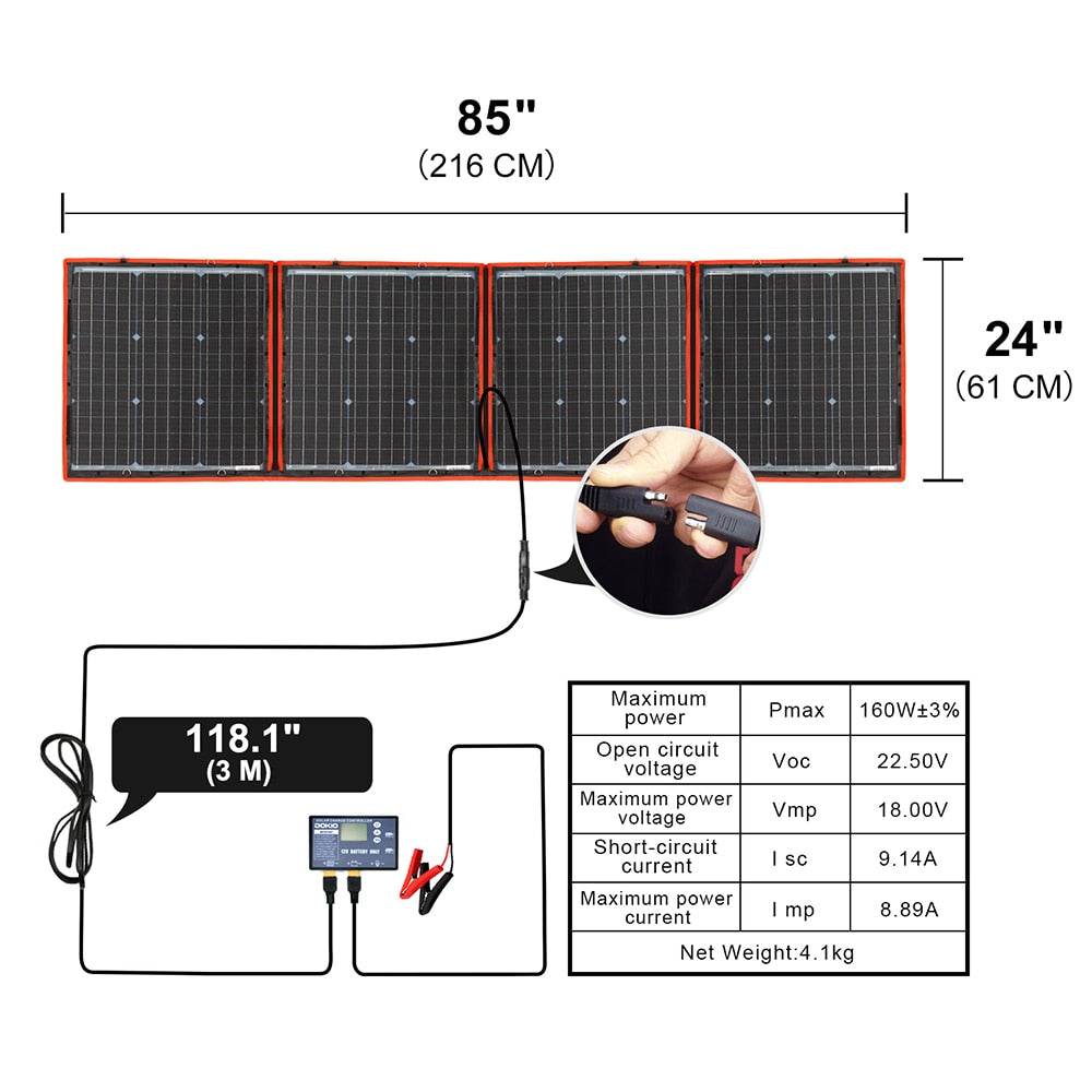 DOKIO 150W Portable Solar Panel 12V Solar Battery For Home/Car/Boat Foldable Solar Panel 150w Monocrystalline - lebenoutdoors