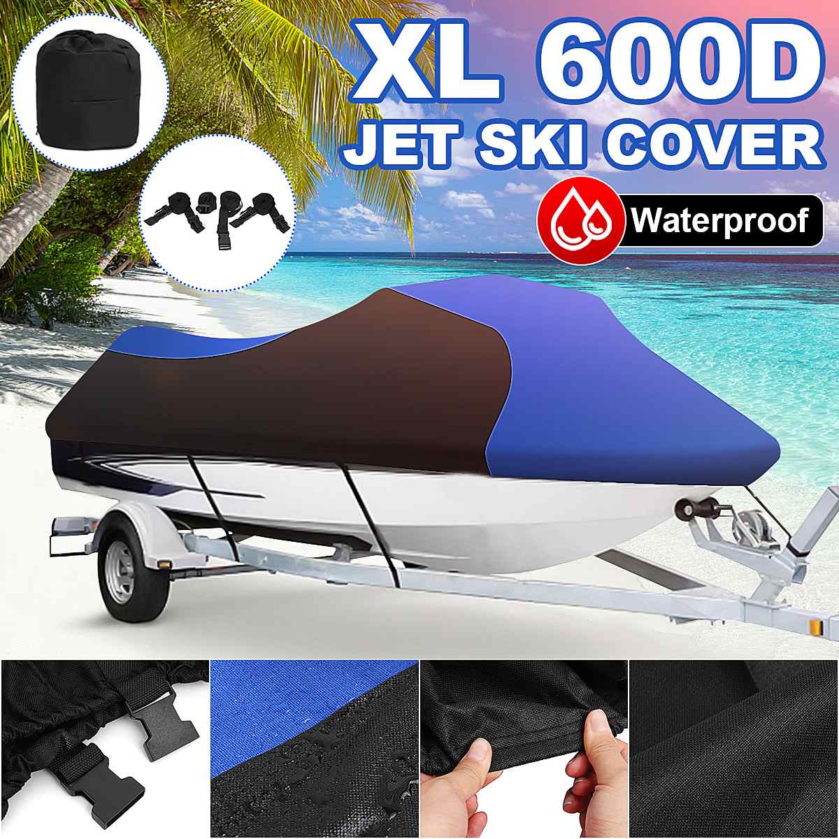 600D Waterproof Trailerable Boat Cover Jet Ski Outboard Motor Hood Cover Engine Protector Oxford Cloth 30cmx18cm 380cm x 260cm - lebenoutdoors