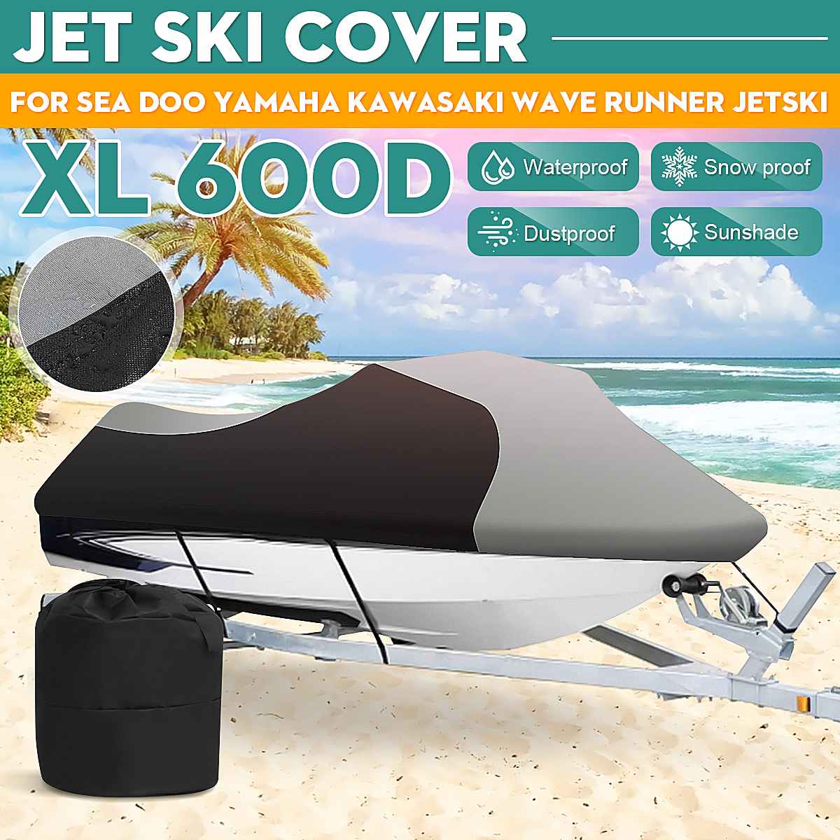 600D Waterproof Trailerable Boat Cover Jet Ski Outboard Motor Hood Cover Engine Protector Oxford Cloth 30cmx18cm 380cm x 260cm - lebenoutdoors
