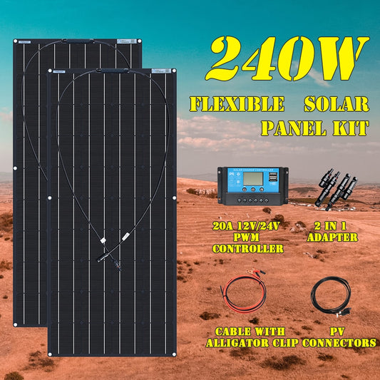 Flexible Solar Panel 240W 360w 12V Kits Charge Controller Extension Cable for Battery RV Trailer Boat Cabin Caravan Truck - lebenoutdoors