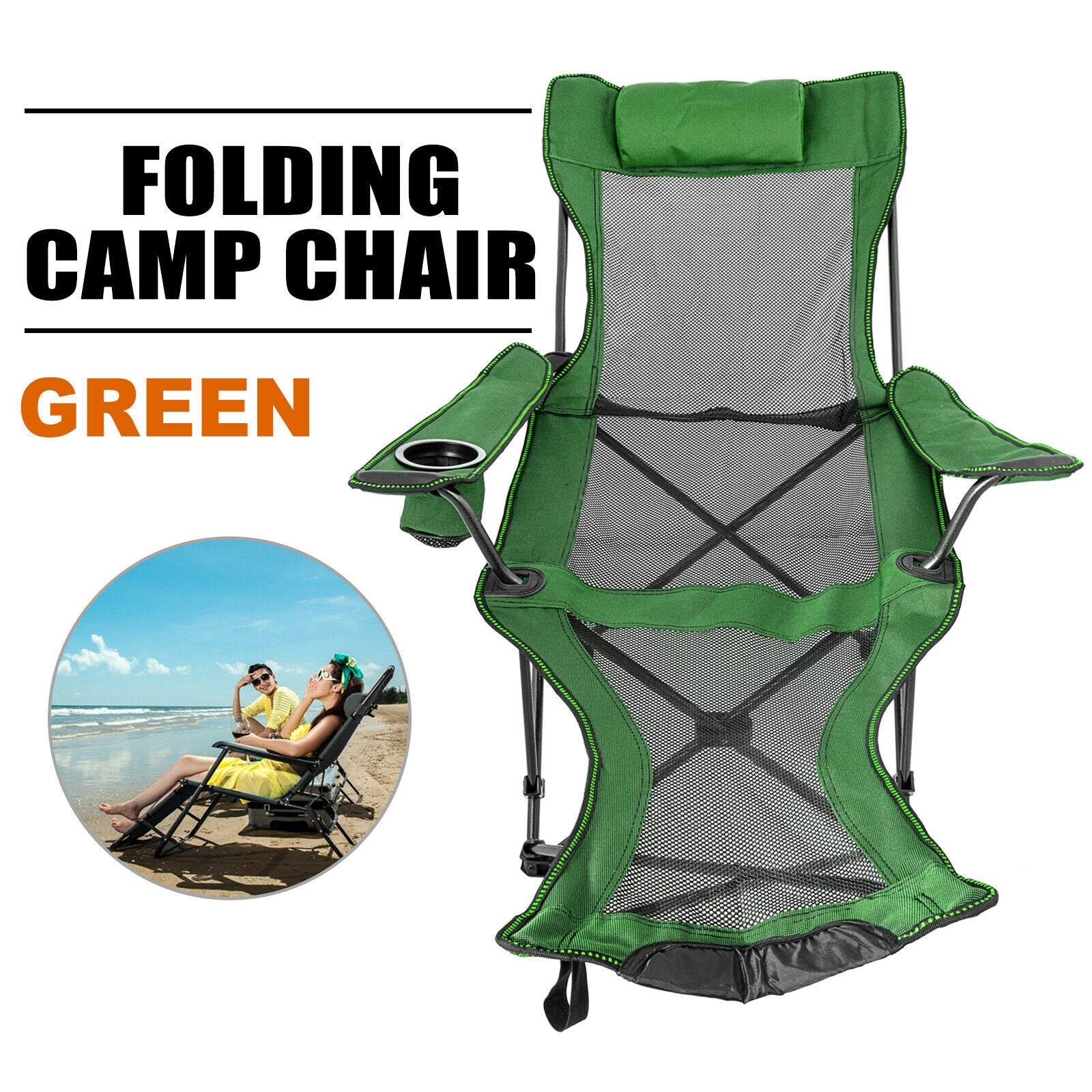 VEVOR Outdoor Folding Camp Chair Backrest With Footrest Portable Bed Nap Chair For Camping Fishing Foldable Beach Lounge Chair - lebenoutdoors