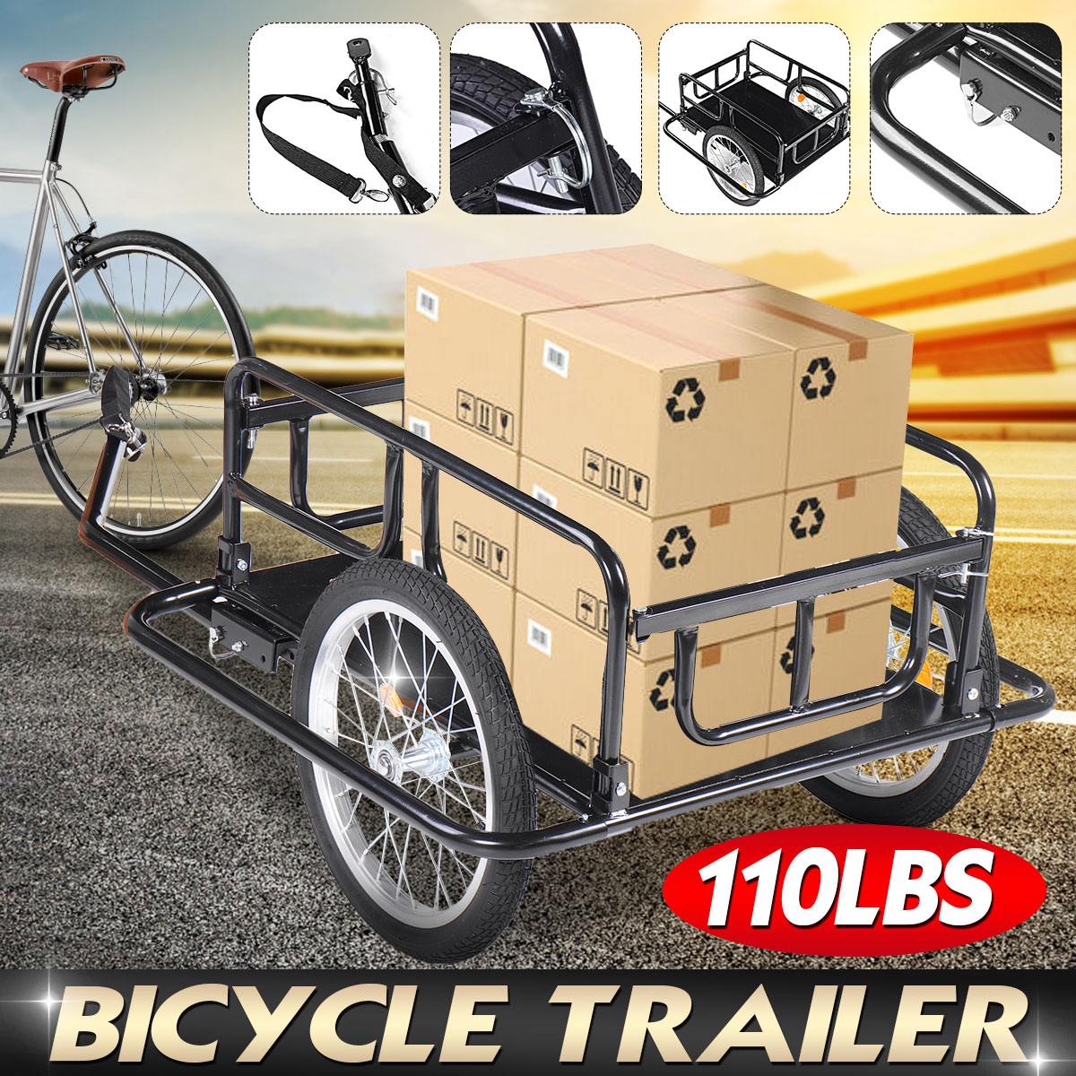 Fast-shipping Foldable Multifunctional Bicycle Cycle Bike Cargo Trailer for Camping Tent Luggage Carry Transport Load 110lbs - lebenoutdoors