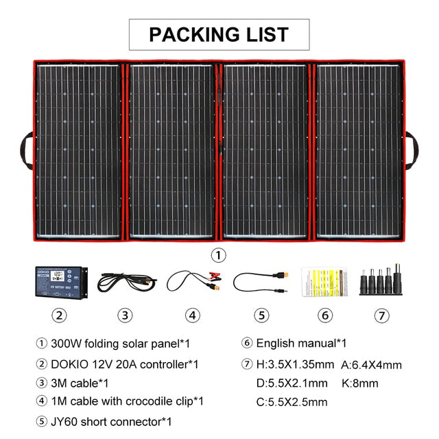 Dokio 18V 80W 100W 200W Portable Foldable Solar Panel With 12V Controller Flexible Solar Panel For House Camping Travel - lebenoutdoors