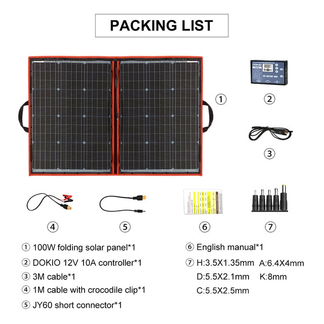 Dokio 18V 80W 100W 200W Portable Foldable Solar Panel With 12V Controller Flexible Solar Panel For House Camping Travel - lebenoutdoors