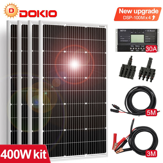 Dokio 18V 100W 200W 400W Waterproof New Rigid Solar Panel Set Controller For Home Charge 12V Car battery Monocrystalline China - lebenoutdoors