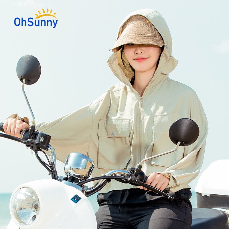 OhSunny New Summer Sunscreen Sun Protection Hooded Clothes Outdoor Sports Beach Safari Style Pleated Long Sleeve Anti UV Coats - lebenoutdoors