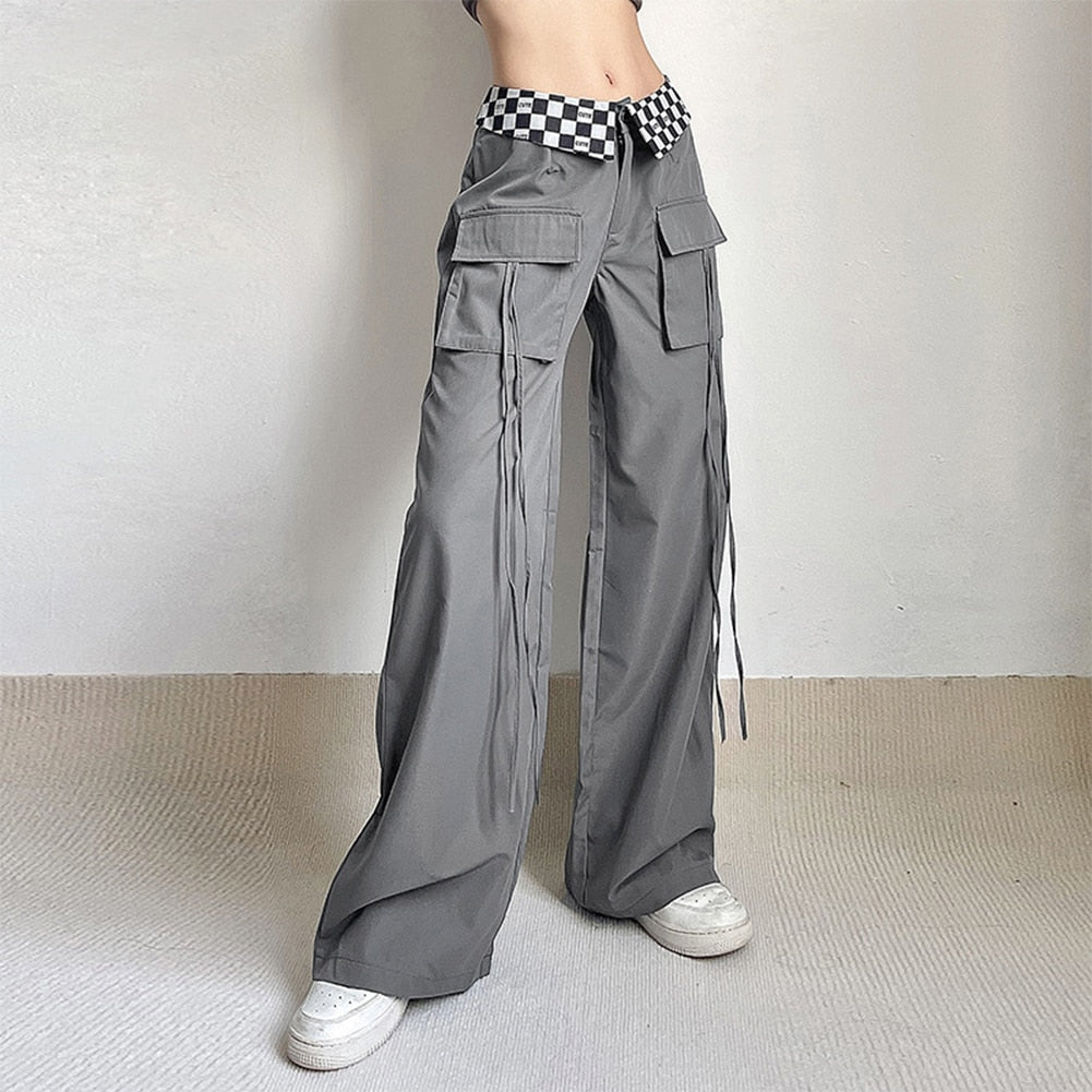 Wide Leg Joggers Baggy Trousers Casual Pocket Female Overalls Fashion Streetwear Loose Check Printed for Running Dancing Hiking - lebenoutdoors