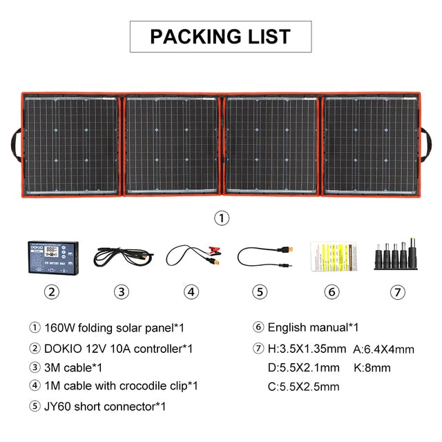 DOKIO 150W Portable Solar Panel 12V Solar Battery For Home/Car/Boat Foldable Solar Panel 150w Monocrystalline - lebenoutdoors