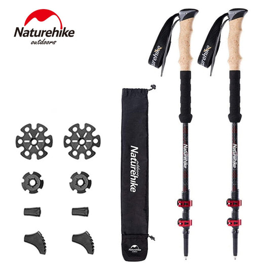 Naturehike Trekking Poles 2pcs Carbon Fiber Trekking Poles Walking Stick For Tourism Collapsible Telescopic Sticks Hiking Poles - lebenoutdoors