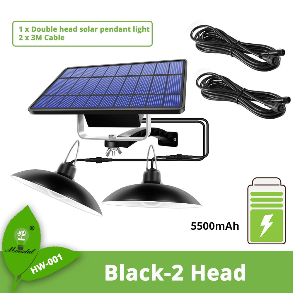 IP65 Waterproof Double Head Solar Pendant Light Outdoor Indoor Solar Lamp With Cable Suitable for courtyard, garden, indoor etc, - lebenoutdoors