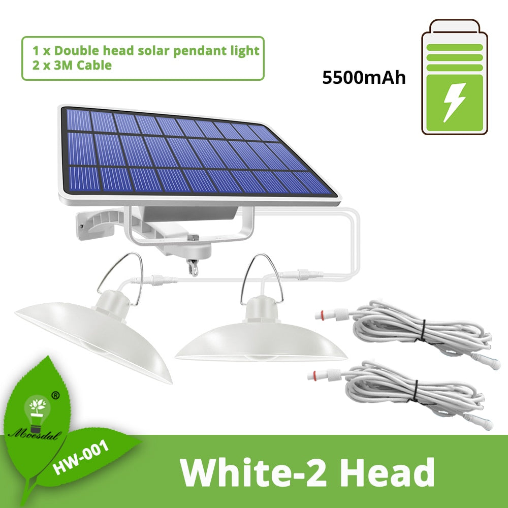 IP65 Waterproof Double Head Solar Pendant Light Outdoor Indoor Solar Lamp With Cable Suitable for courtyard, garden, indoor etc, - lebenoutdoors