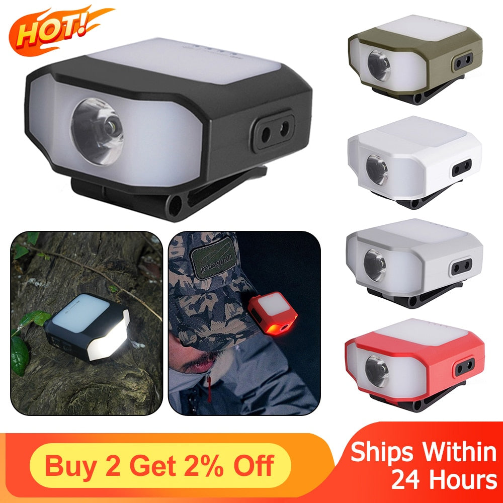 1 Set Sensor Cap Clip on Light Headlight 6 Modes COB LED Headlamp Type-C Charging Head Lamp for Outdoor Camping FishingEmergency