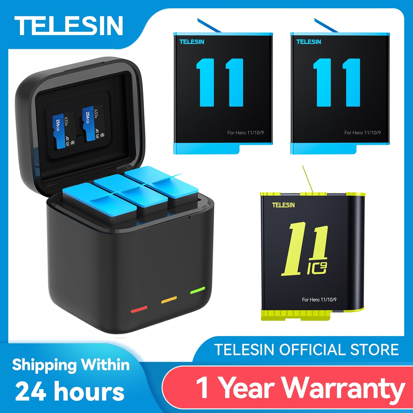 TELESIN Battery For GoPro Hero 10 11 1750 mAh Battery 3 Ways Fast Charger Box TF Card Storage For GoPro Hero 9 Accessories - lebenoutdoors