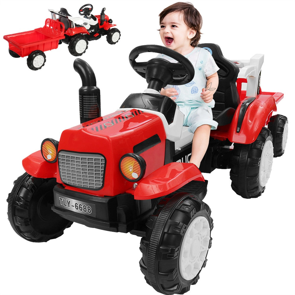 Kimbosmart Electric Cars Vehicles For Children Powered Ride on Cars Toys for Kids 6V Electric Tractor with Detachable Trailer - lebenoutdoors