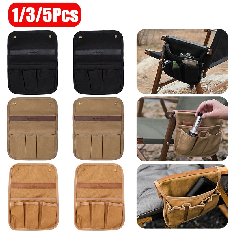 1/3/5 Camping Chair Armrest Storage Bag Canvas Folding Chair Organizer Side Pocket Pouch Bag for Outdoor Camping BBQ Fishing Bag