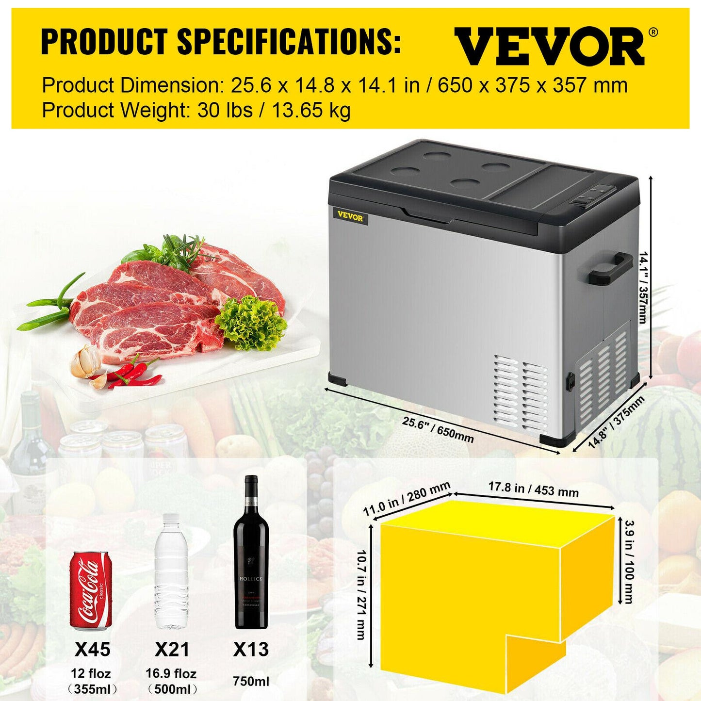 VEVOR 30L 40L 50L Mini Car Refrigerator Portable Fridge Freezer 12/24V DC 110-240 AC for Outdoors RV Boat Camping Traveling - lebenoutdoors