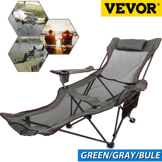 VEVOR Outdoor Folding Camp Chair Backrest With Footrest Portable Bed Nap Chair For Camping Fishing Foldable Beach Lounge Chair - lebenoutdoors