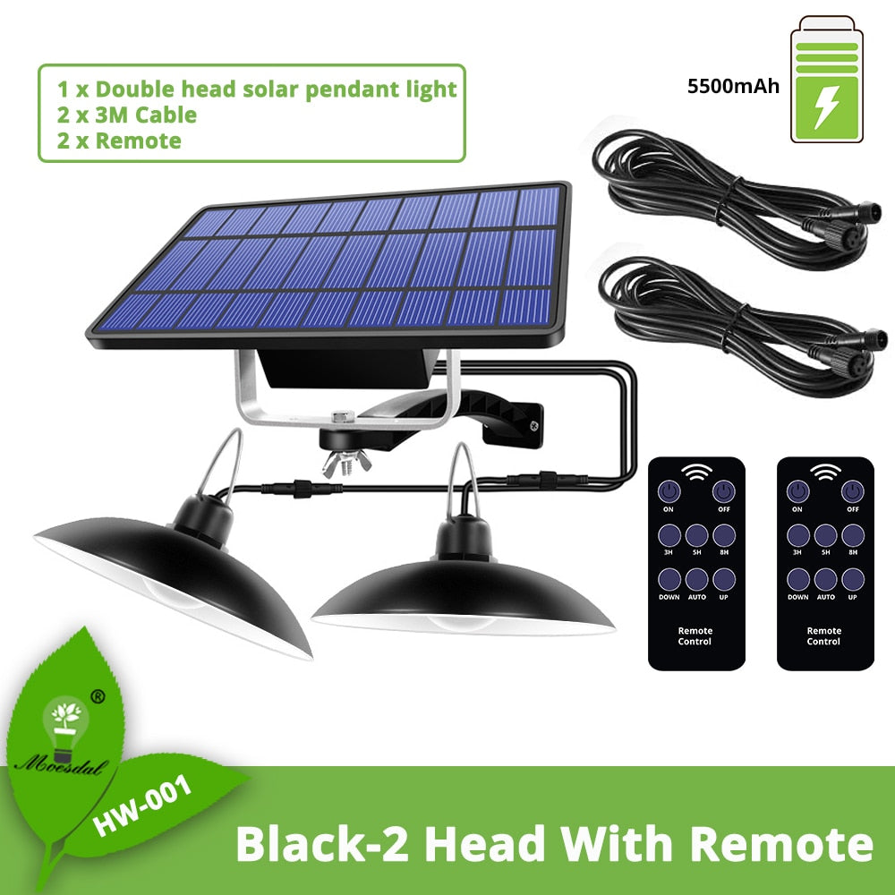 IP65 Waterproof Double Head Solar Pendant Light Outdoor Indoor Solar Lamp With Cable Suitable for courtyard, garden, indoor etc, - lebenoutdoors