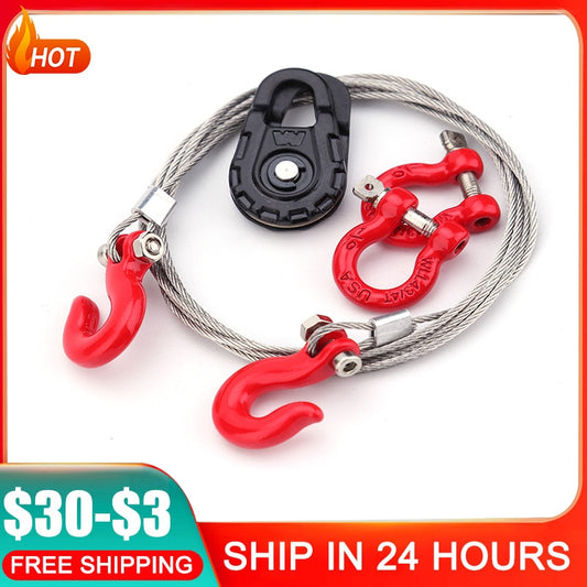 3 in 1 RC Truck Rescue Equipment Winch Snatch Block D-Ring Trailer Shackles Hook Tow Chain Kit for 1/10 RC Rock Crawler Car - lebenoutdoors